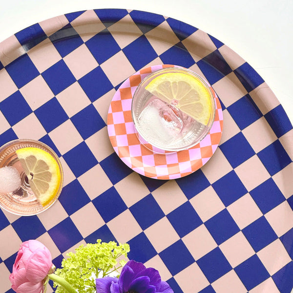 Padėklas CHECKER INDIGO & ALMOND ⌀38cm